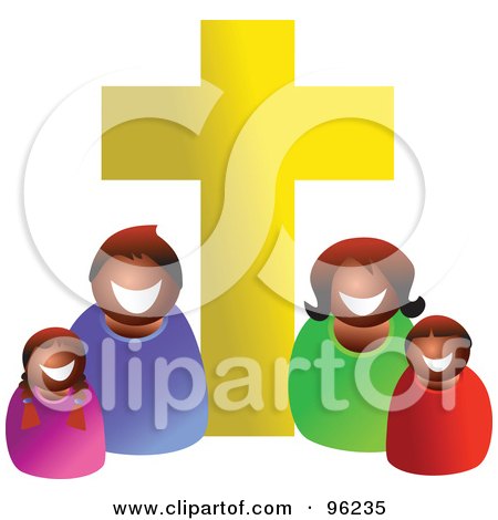 Royalty-Free (RF) Clipart Illustration of a Happy Black Or Hispanic Christian Family Under A Golden Cross by Prawny