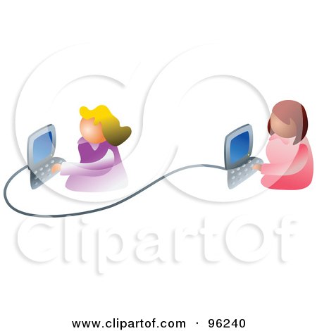 Royalty-Free (RF) Clipart Illustration of Two Women Working On A Business Network by Prawny