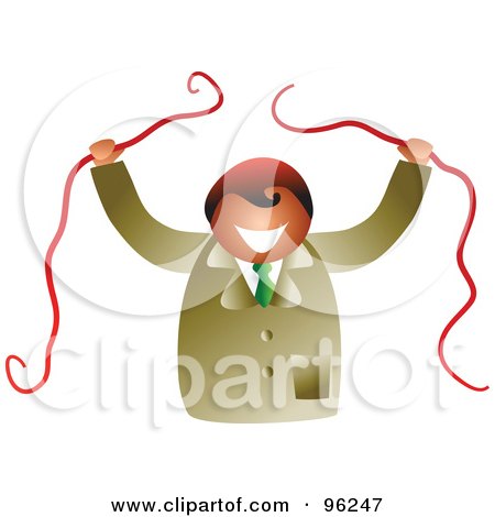 Royalty-Free (RF) Clipart Illustration of a Happy Businsesman Breaking Apart Red Tape by Prawny