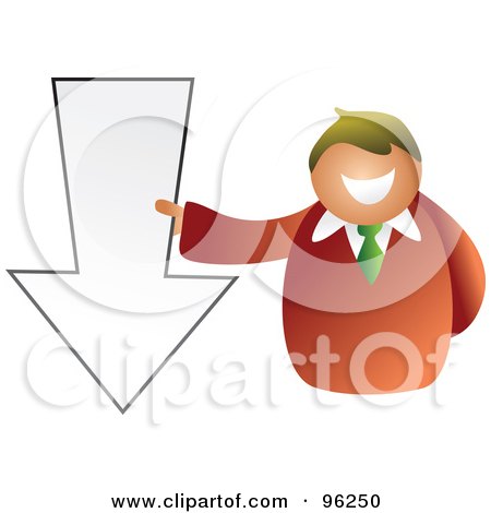 Royalty-Free (RF) Clipart Illustration of a Businessman Holding A Down Arrow by Prawny