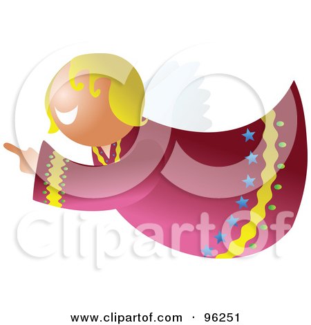 Royalty-Free (RF) Clipart Illustration of a Blond Flying Angel Pointing by Prawny