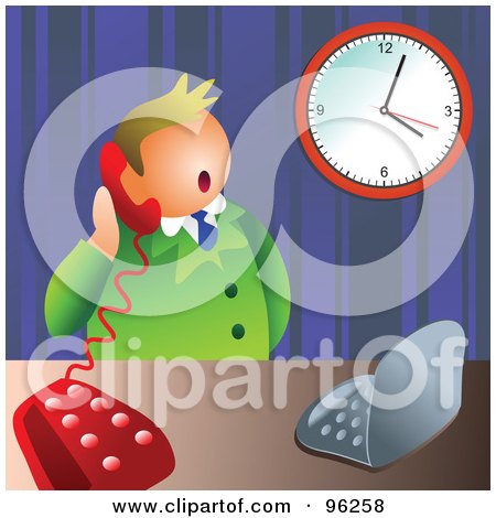 Royalty-Free (RF) Clipart Illustration of a Businessman Chatting On A Telephone While Sitting In Front Of A Laptop Computer by Prawny