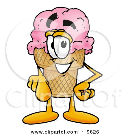 Clipart Picture of an Ice Cream Cone Mascot Cartoon Character Pointing at the Viewer by Mascot Junction