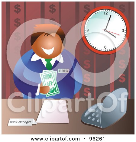 Royalty-Free (RF) Clipart Illustration of a Friendly Male Bank Manager Holding American Cash by Prawny