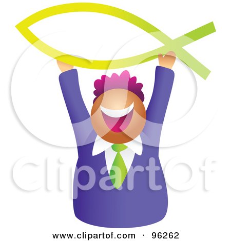 Royalty-Free (RF) Clipart Illustration of a Faceless Christian Man Holding Up A Fish by Prawny