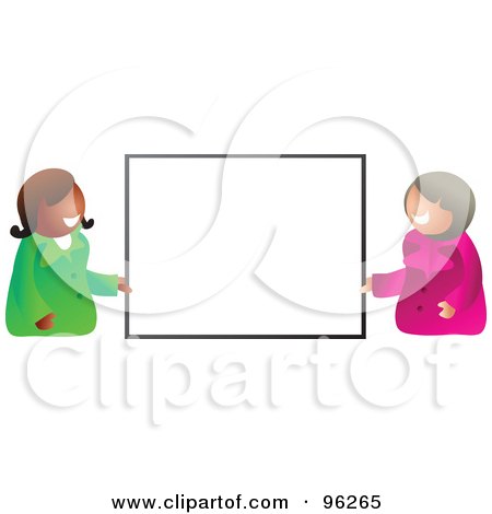 Royalty-Free (RF) Clipart Illustration of Two Friendly Businesswomen Holding Up A Blank Sign by Prawny