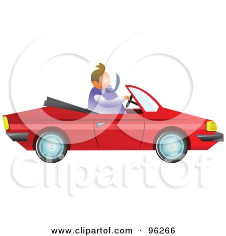 Royalty-Free (RF) Clipart Illustration of a Man Driving By In A Red Convertible Car by Prawny