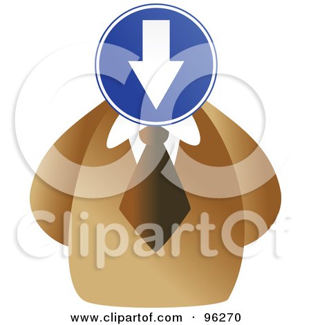 Royalty-Free (RF) Clipart Illustration of a Businessman With A Down Arrow Sign Face by Prawny