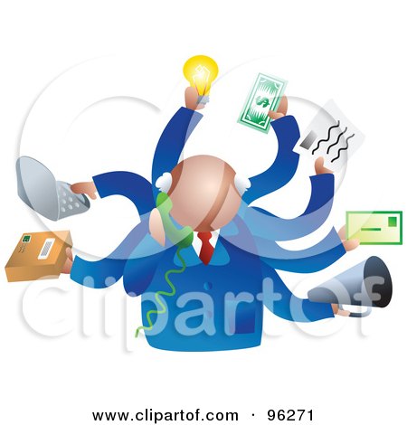 Royalty-Free (RF) Clipart Illustration of a Busy Businessman Handling Multiple Tasks At Once by Prawny