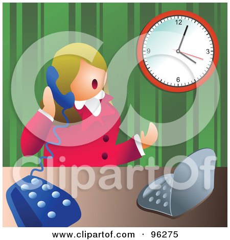 Royalty-Free (RF) Clipart Illustration of a Businesswoman Chatting On A Telephone While Sitting In Front Of A Laptop Computer by Prawny