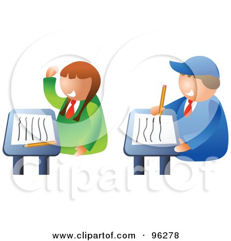 Royalty-Free (RF) Clipart Illustration of a School Boy And Girl At Their Desks In Class by Prawny