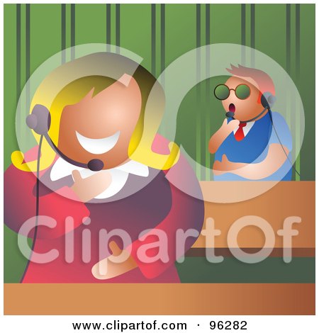 Royalty-Free (RF) Clipart Illustration of a Man And Woman Talking On Headsets In An Office by Prawny