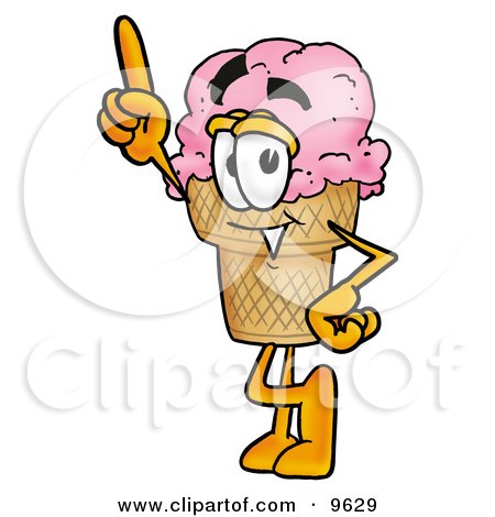 Clipart Picture of an Ice Cream Cone Mascot Cartoon Character Pointing Upwards by Mascot Junction