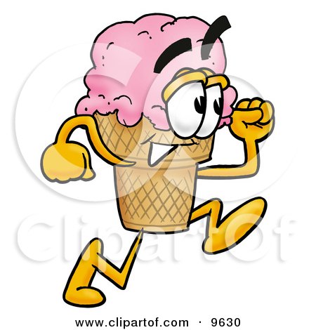 Clipart Picture of an Ice Cream Cone Mascot Cartoon Character Running by Mascot Junction