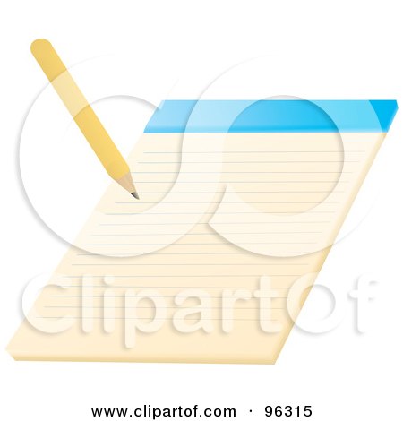 Royalty-Free (RF) Clipart Illustration of a Yellow Pencil Writing On A Notepad by Rasmussen Images