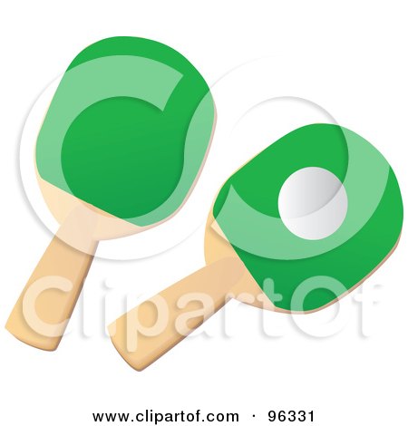 Royalty-Free (RF) Clipart Illustration of a Ping Pong Ball And Two Green Paddles by Rasmussen Images