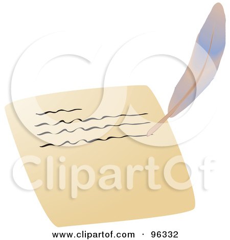 Royalty-Free (RF) Clipart Illustration of a Feather Quill Writing A Letter by Rasmussen Images