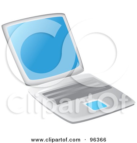 Royalty-Free (RF) Clipart Illustration of a Silver Laptop Opened With A Blue Screen by Rasmussen Images