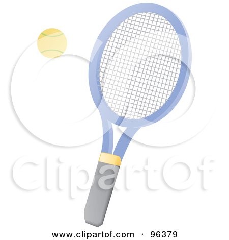 Royalty-Free (RF) Clipart Illustration of a Yellow Tennis Ball And Blue Racket by Rasmussen Images