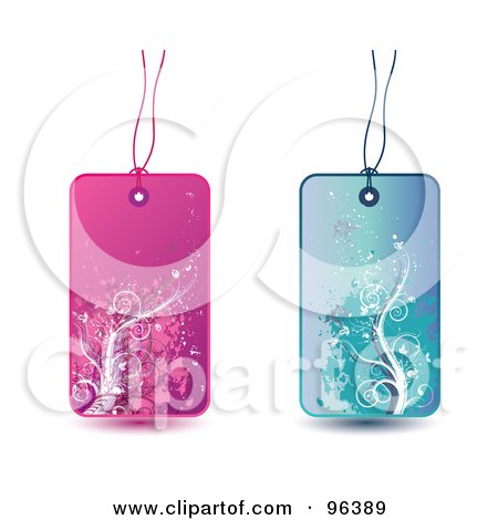 Royalty-Free (RF) Clipart Illustration of a Digital Collage Of Pink And Blue Floral Grunge Retail Tags by MilsiArt