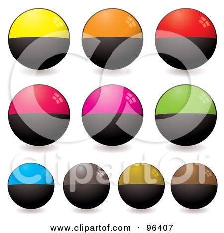Royalty-Free (RF) Clipart Illustration of a Digital Collage Of Round Half Black, Half Colored App Icon Buttons by michaeltravers