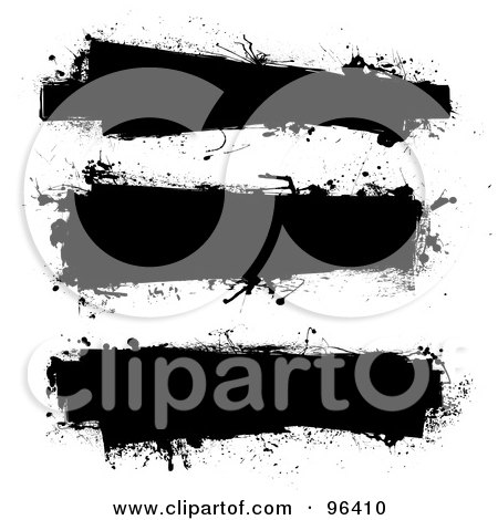 Royalty-Free (RF) Clipart Illustration of a Digital Collage Of Three Grungy Black Ink Splatter Text Bars by michaeltravers