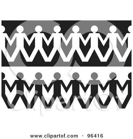 Royalty-Free (RF) Clipart Illustration of a Digital Collage Of Paper People Borders Shown With White On Black And Black On White by michaeltravers