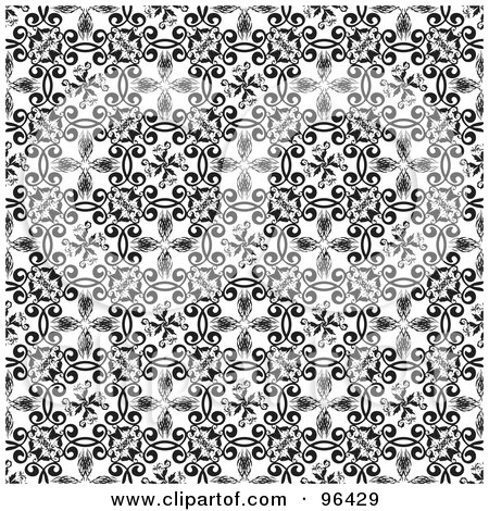 Royalty-Free (RF) Clipart Illustration of a Black And White Background Of Seamless Floral Designs by michaeltravers
