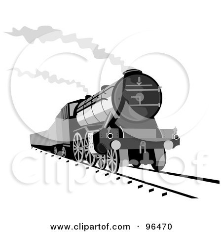 Royalty-Free (RF) Clipart Illustration of a Grayscale Steam Engine Releasing Steam by patrimonio