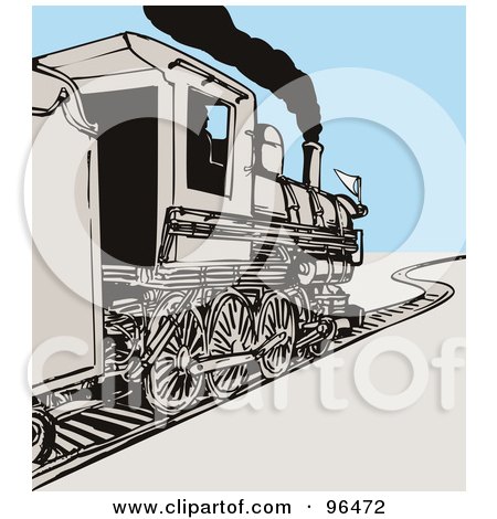 Royalty-Free (RF) Clipart Illustration of a Grayscale Team Train Over Blue by patrimonio