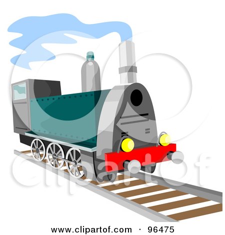 Royalty-Free (RF) Clipart Illustration of a Green Steam Train Moving Forward by patrimonio