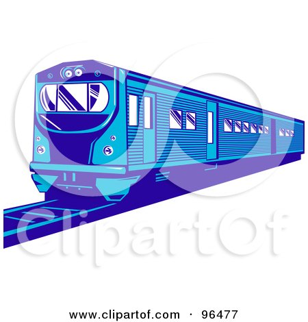Royalty-Free (RF) Clipart Illustration of a Blue Passenger Train On A Blue Track by patrimonio