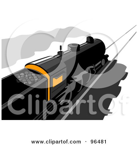 Royalty-Free (RF) Clipart Illustration of a Rear Overhead View Of A Steam Engine Train by patrimonio