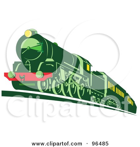 Royalty-Free (RF) Clipart Illustration of a Green Train Moving Forward by patrimonio