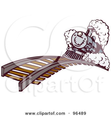 Royalty-Free (RF) Clipart Illustration of a Blue Steam Train Proceeding Over A Hill by patrimonio