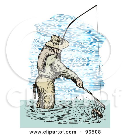Royalty-Free (RF) Clipart Illustration of a Sketched Fisherman
