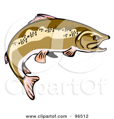 Royalty-Free (RF) Clipart Illustration of a Side View Of A Brown Jumping Trout by patrimonio