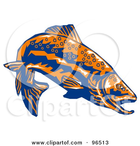 Royalty-Free (RF) Clipart Illustration of a Diving Orange And Blue Trout Fish by patrimonio