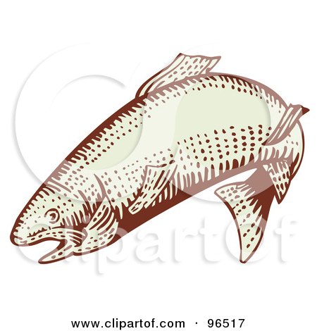 Royalty-Free (RF) Clipart Illustration of a Brown And Tan Engraved Styled Trout Fish by patrimonio