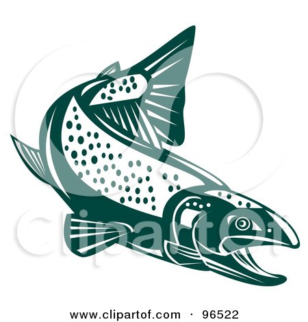 Royalty-Free (RF) Clipart Illustration of a Green Swimming Trout Fish With An Open Mouth by patrimonio