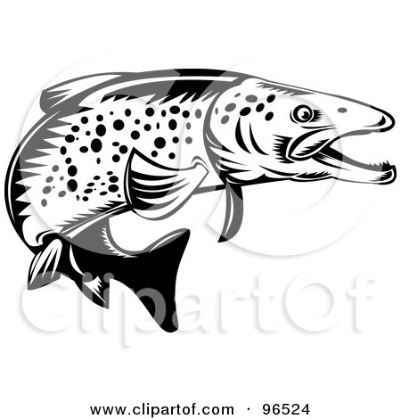 Royalty-Free (RF) Clipart Illustration of a Black And White Spotted Trout Fish by patrimonio