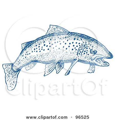Royalty-Free (RF) Clipart Illustration of a Blue Etched Styled Trout Fish by patrimonio