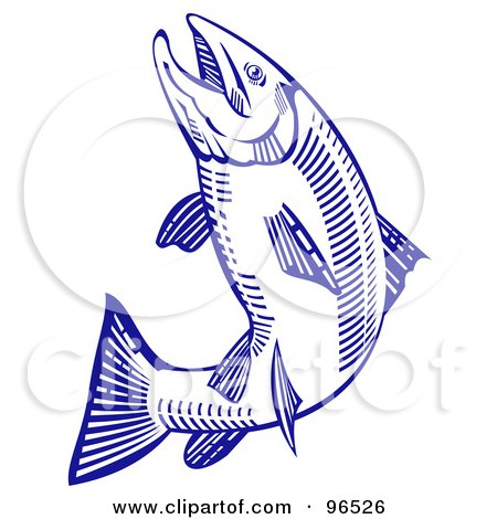 Royalty-Free (RF) Clipart Illustration of a Leaping Blue Trout Fish by patrimonio