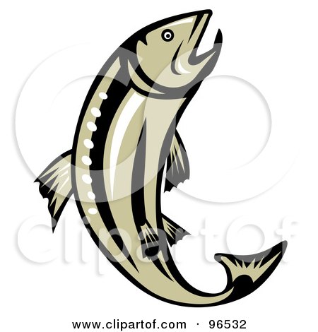 Royalty-Free (RF) Clipart Illustration of a Brown And Black Leaping Trout Fish by patrimonio