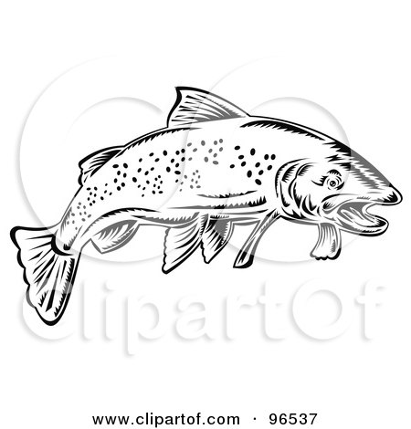 Royalty-Free (RF) Clipart Illustration of a Black And White Speckled Swimming Trout Fish by patrimonio
