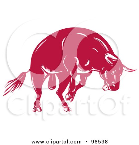 Royalty-Free (RF) Clipart Illustration of a Jumping Angry Red Bull by patrimonio