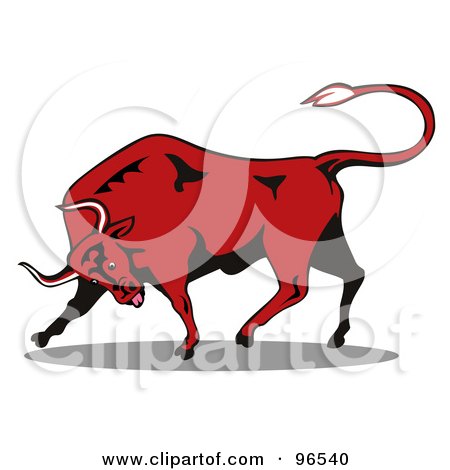 Royalty-Free (RF) Clipart Illustration of an Angry Red Bull Tilting His Horns by patrimonio