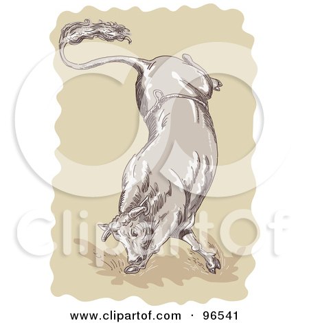 Royalty-Free (RF) Clipart Illustration of a Bucking Sketched Bull by patrimonio