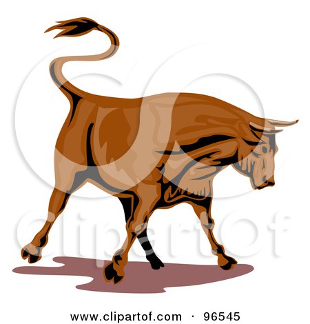 Royalty-Free (RF) Clipart Illustration of a Strong Brown Bull Flicking His Tail by patrimonio