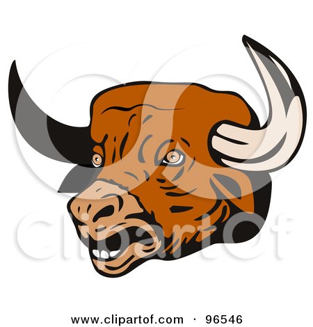 Royalty-Free (RF) Clipart Illustration of a Bull Head With Sharp Horns by patrimonio
